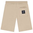 Boys White & Beige Logo Shorts Set, 1, hi-res