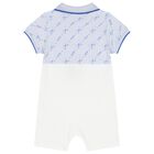 Baby Boys Blue & White Logo Romper, 2, hi-res