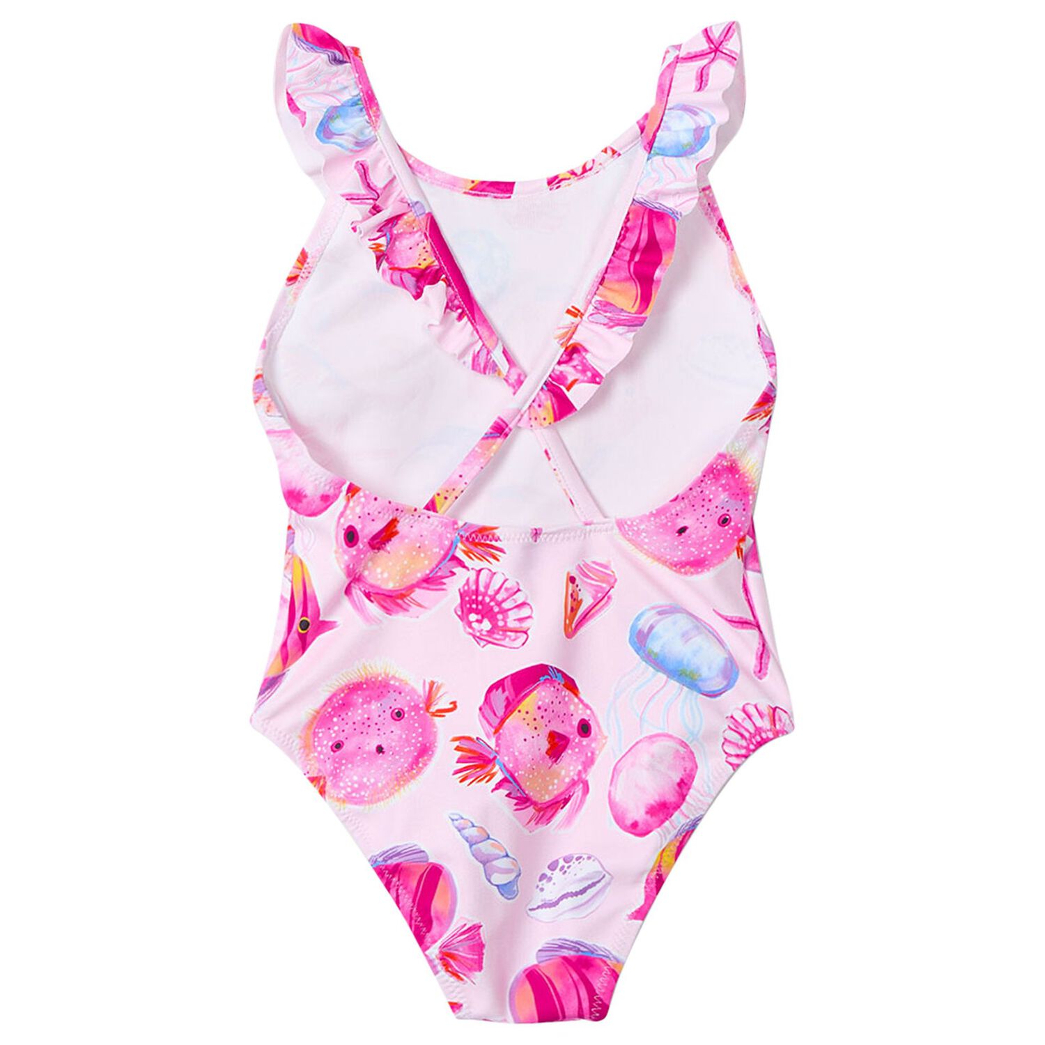 Girls Pink Fish Swimsuit, 1, hi-res