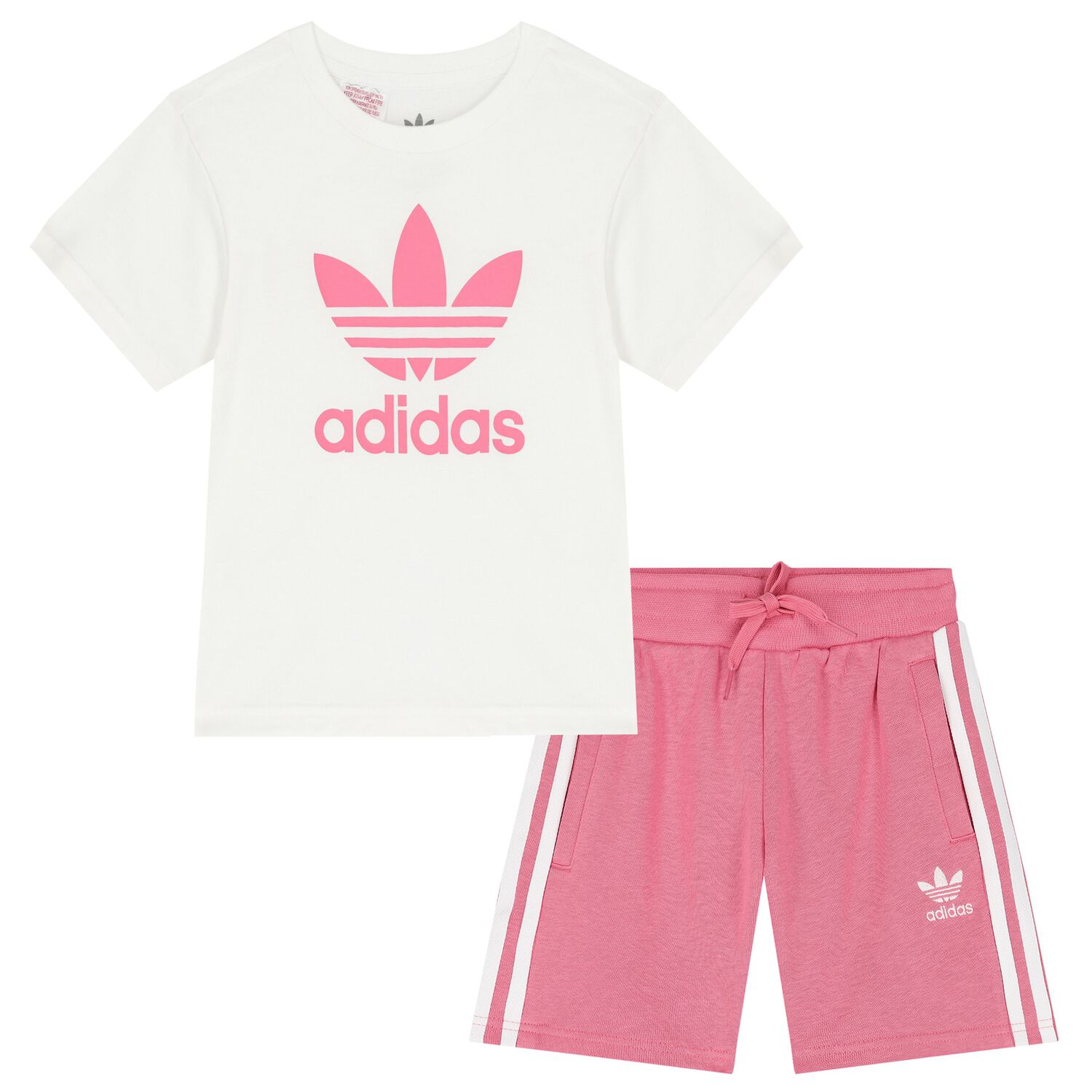 Girls White & Pink Logo Shorts Set, 1, hi-res