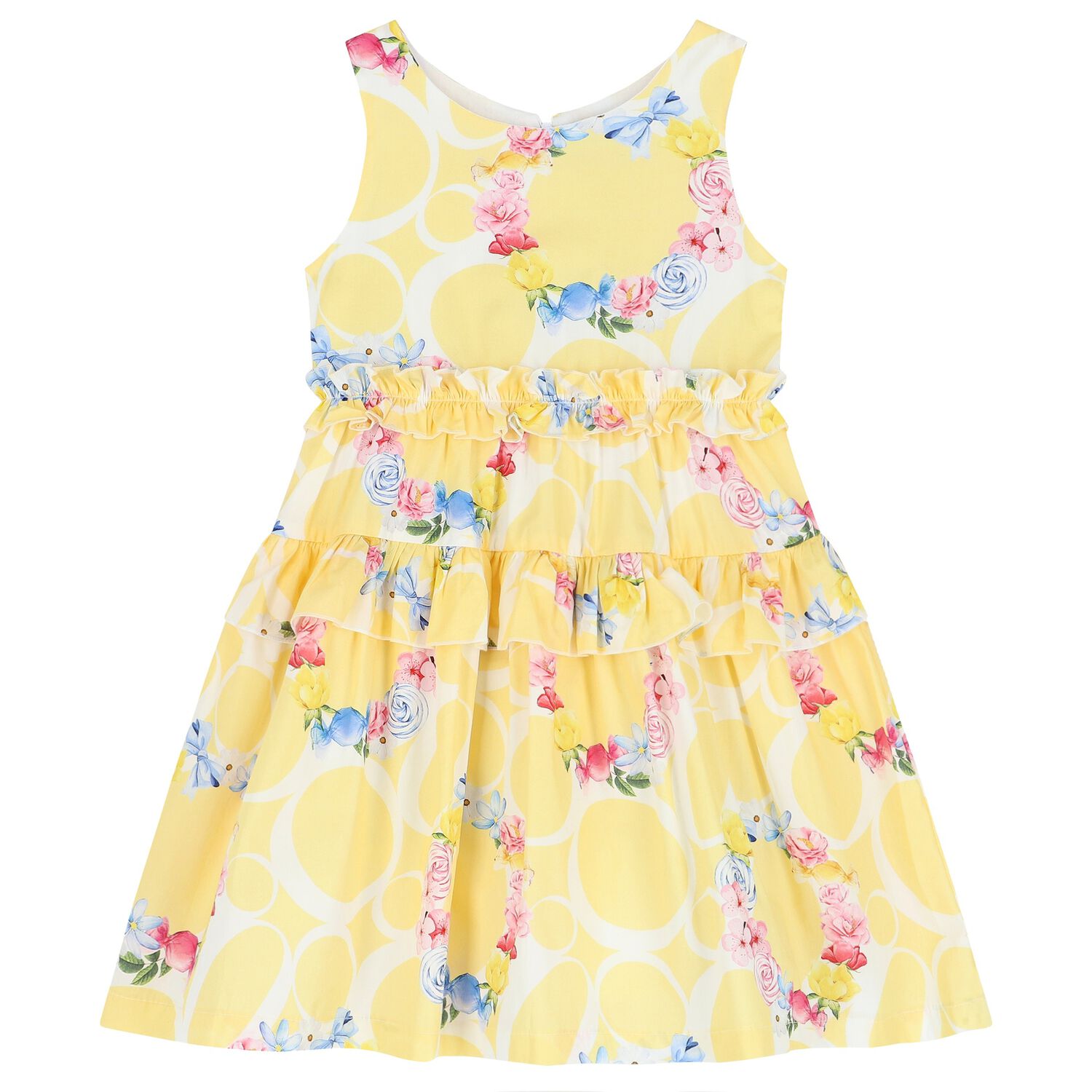 Girls Yellow Ruffled Floral Dress, 1, hi-res image number null