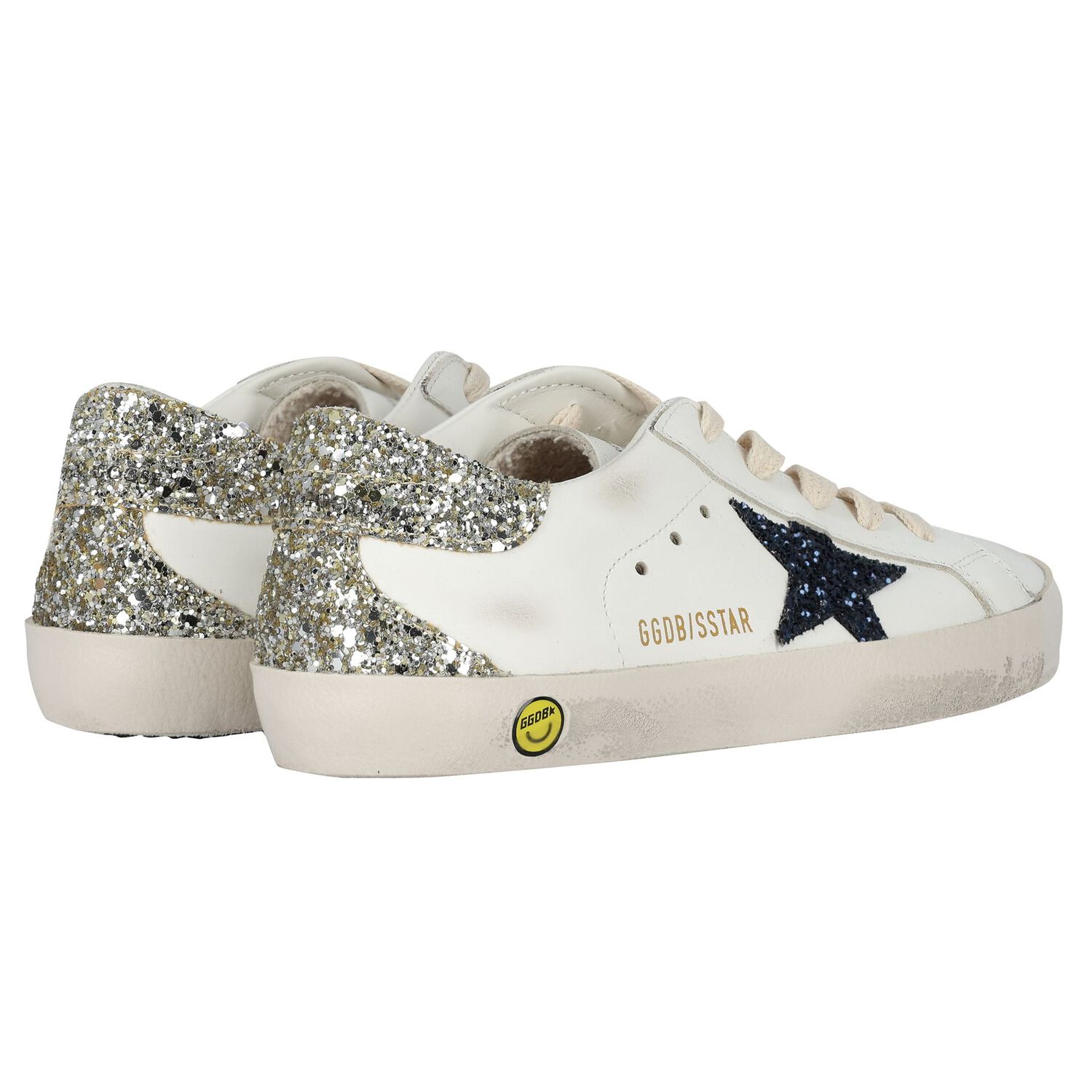 Girls White Leather & Glitter Super-Star Logo Trainers, 1, hi-res image number null
