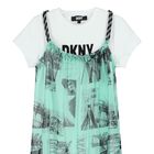 Girls Green & White Logo Dress, 1, hi-res