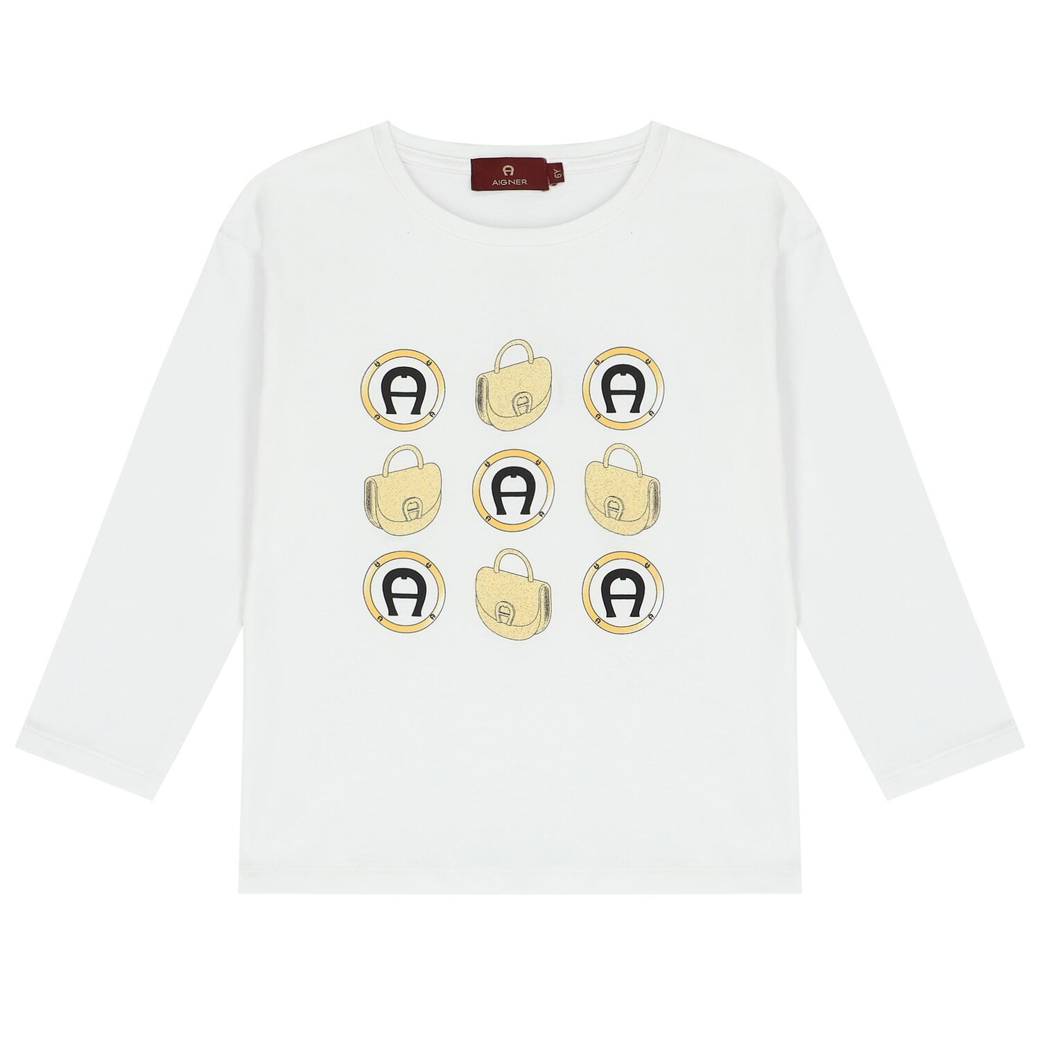 Girls White Logo Long Sleeve Top, 1, hi-res