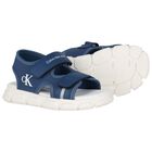 Younger Boys Blue & White Logo Sandals, 1, hi-res