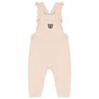 Baby Girls White & Beige Logo Dungaree Set, 1, hi-res
