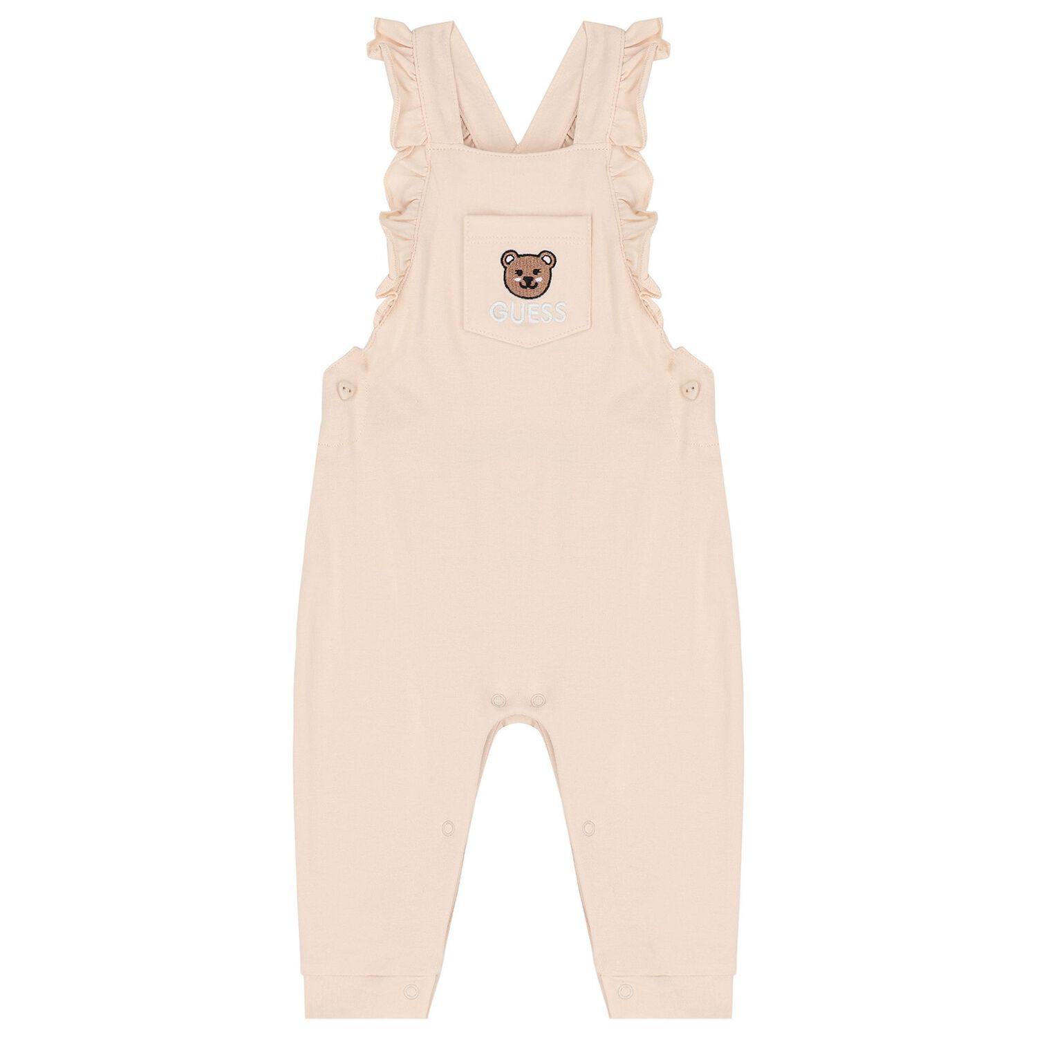 Baby Girls White & Beige Logo Dungaree Set, 1, hi-res