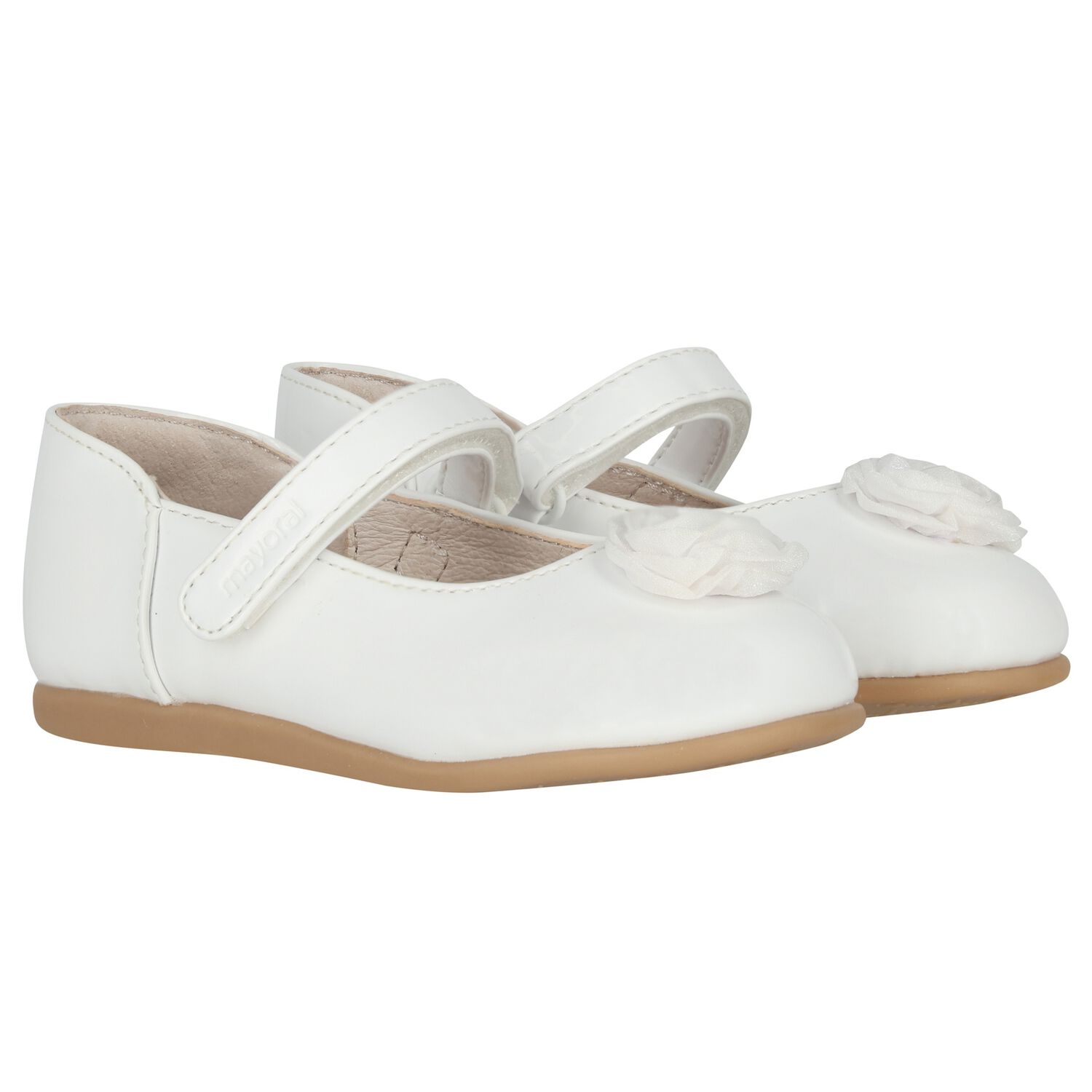 Younger Girls White Flower Shoes , 1, hi-res
