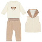 Ivory & Beige Faux Fur 3 Piece Tracksuit, 1, hi-res