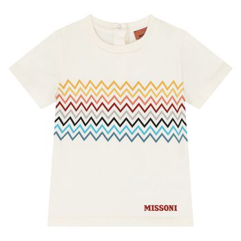 Younger Boys Ivory Zig Zag Logo T-Shirt