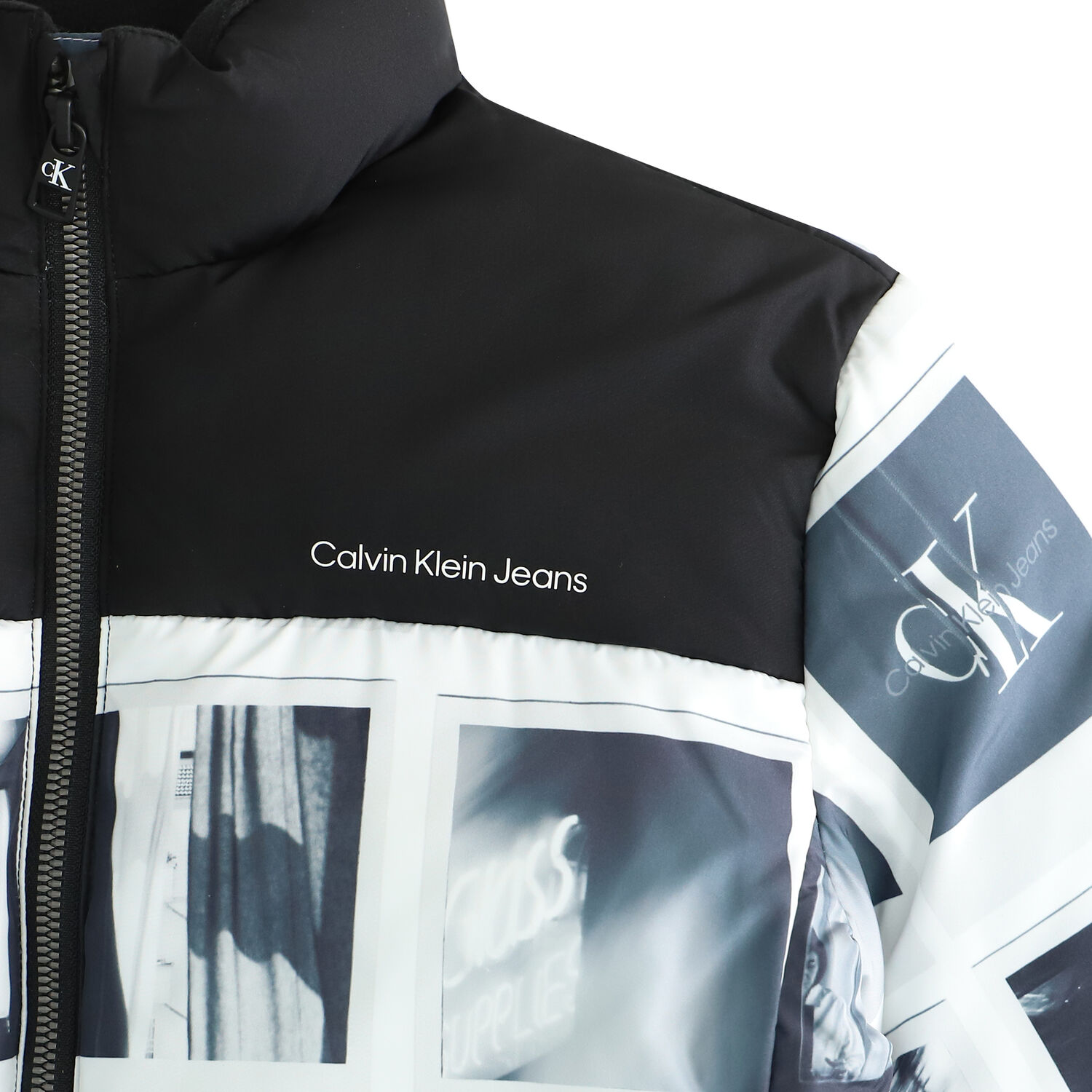 Boys White & Black Logo Puffer Jacket, 1, hi-res image number null