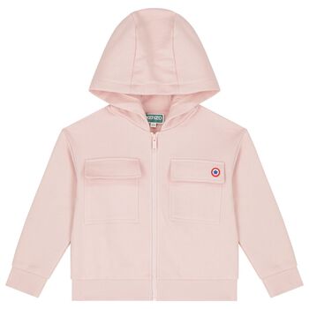 Girls Pink Logo Hooded Zip Up Top