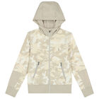 Boys Beige Camouflaged Logo Zip Up Top, 1, hi-res