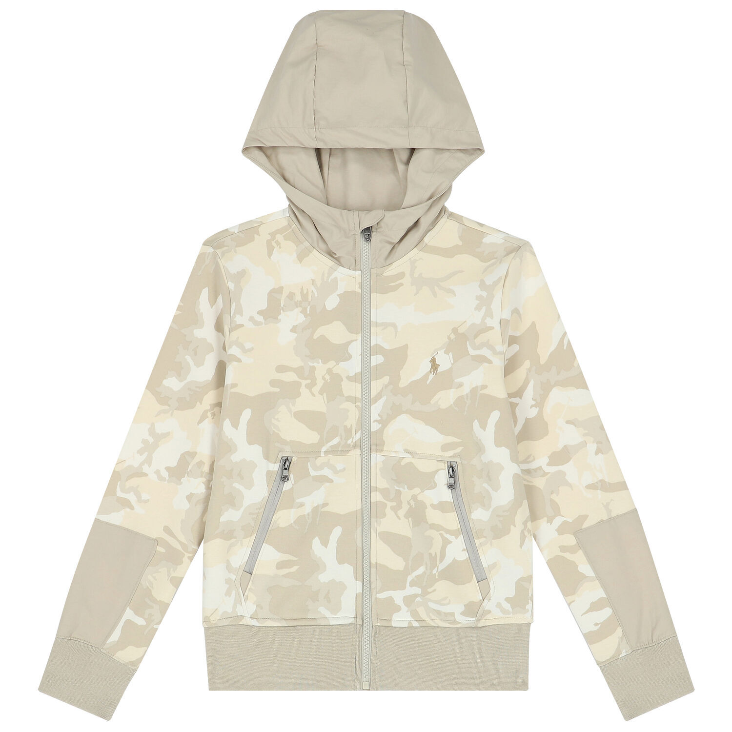 Boys Beige Camouflaged Logo Zip Up Top, 1, hi-res image number null