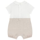 Baby Boys White & Beige Logo Romper, 1, hi-res