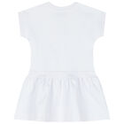 Younger Girls White Teddy Logo Dress, 1, hi-res