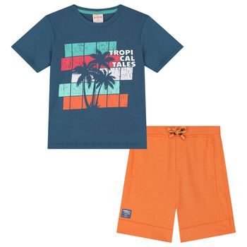 Boys Blue & Orange Shorts Set