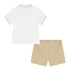 Baby Boys White & Beige Logo Shorts Set, 1, hi-res