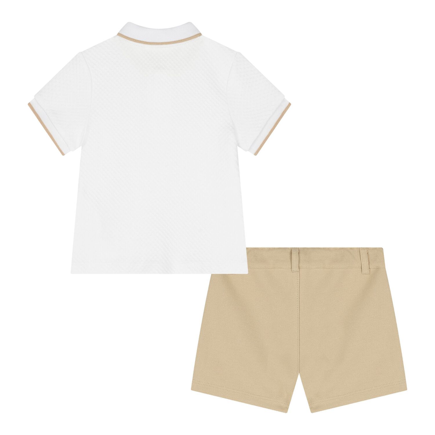 Baby Boys White & Beige Logo Shorts Set, 1, hi-res