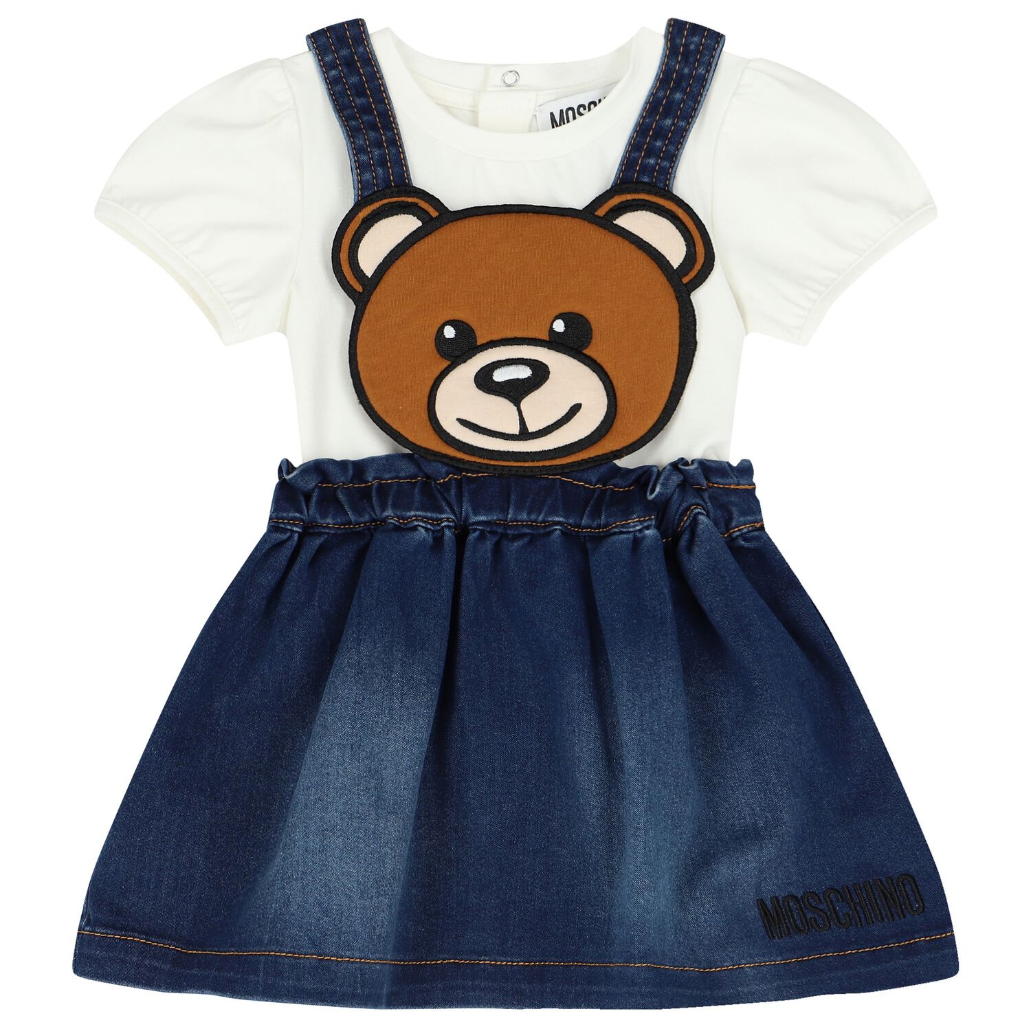 Younger Girls White & Blue Teddy Bear Skirt Set, 1, hi-res image number null