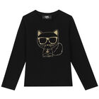 Girls Black Choupette Logo Long Sleeve Top, 1, hi-res