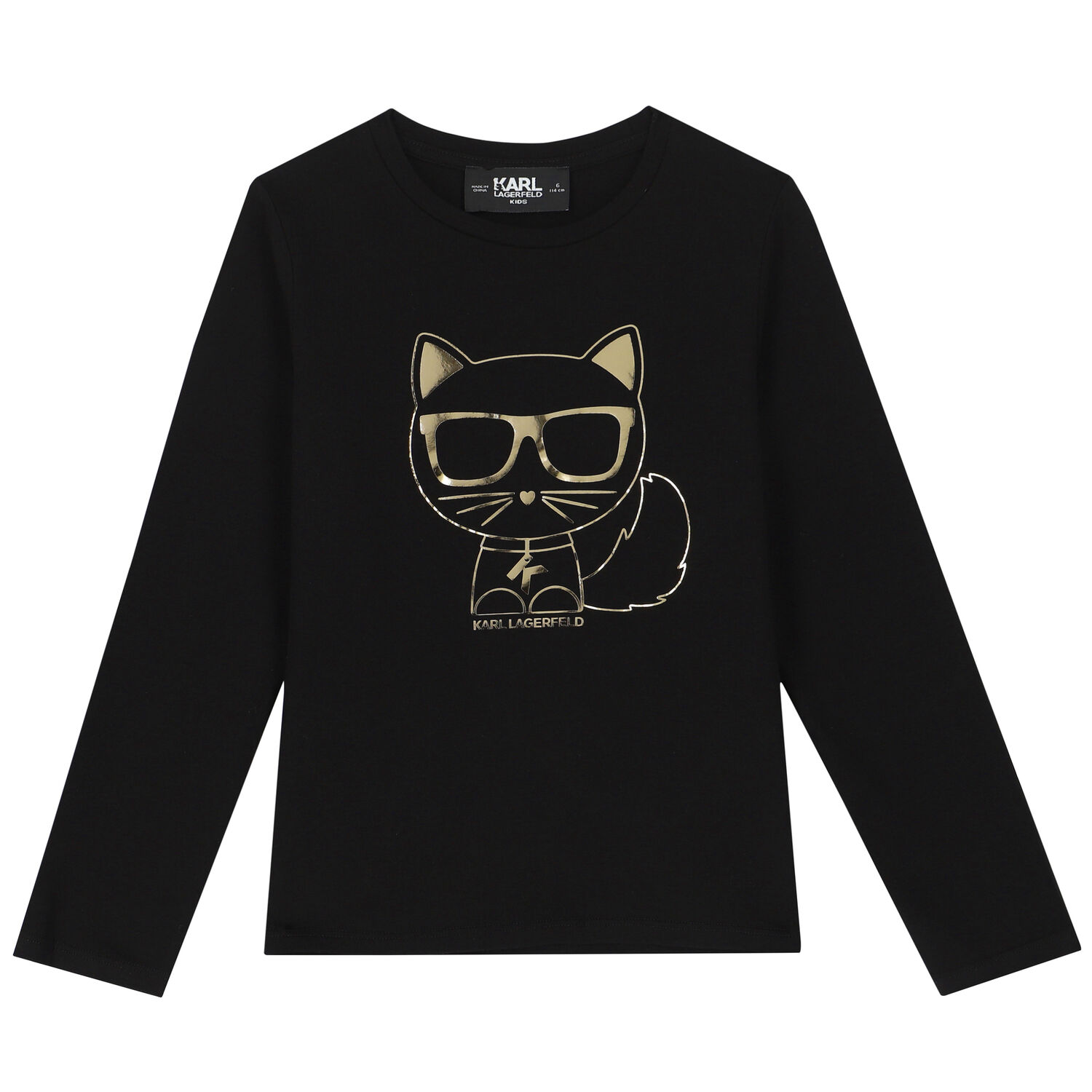 Girls Black Choupette Logo Long Sleeve Top, 1, hi-res
