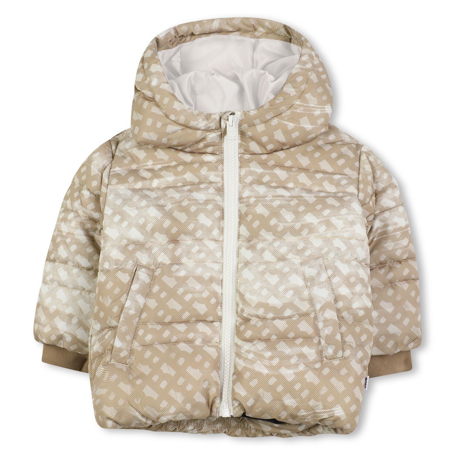 Younger Boys Beige & Ivory Logo Puffer Jacket, 1, hi-res