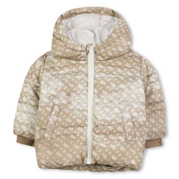 Younger Boys Beige & Ivory Logo Puffer Jacket
