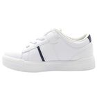 Boys White & Navy Blue Logo Trainers , 1, hi-res