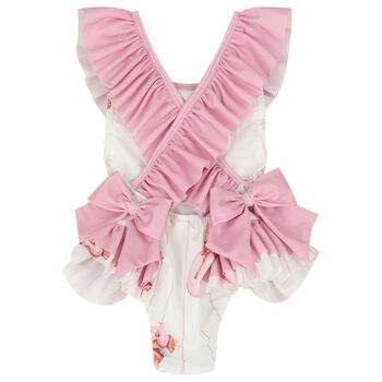 Girls White & Pink Milkshake Swimsuit