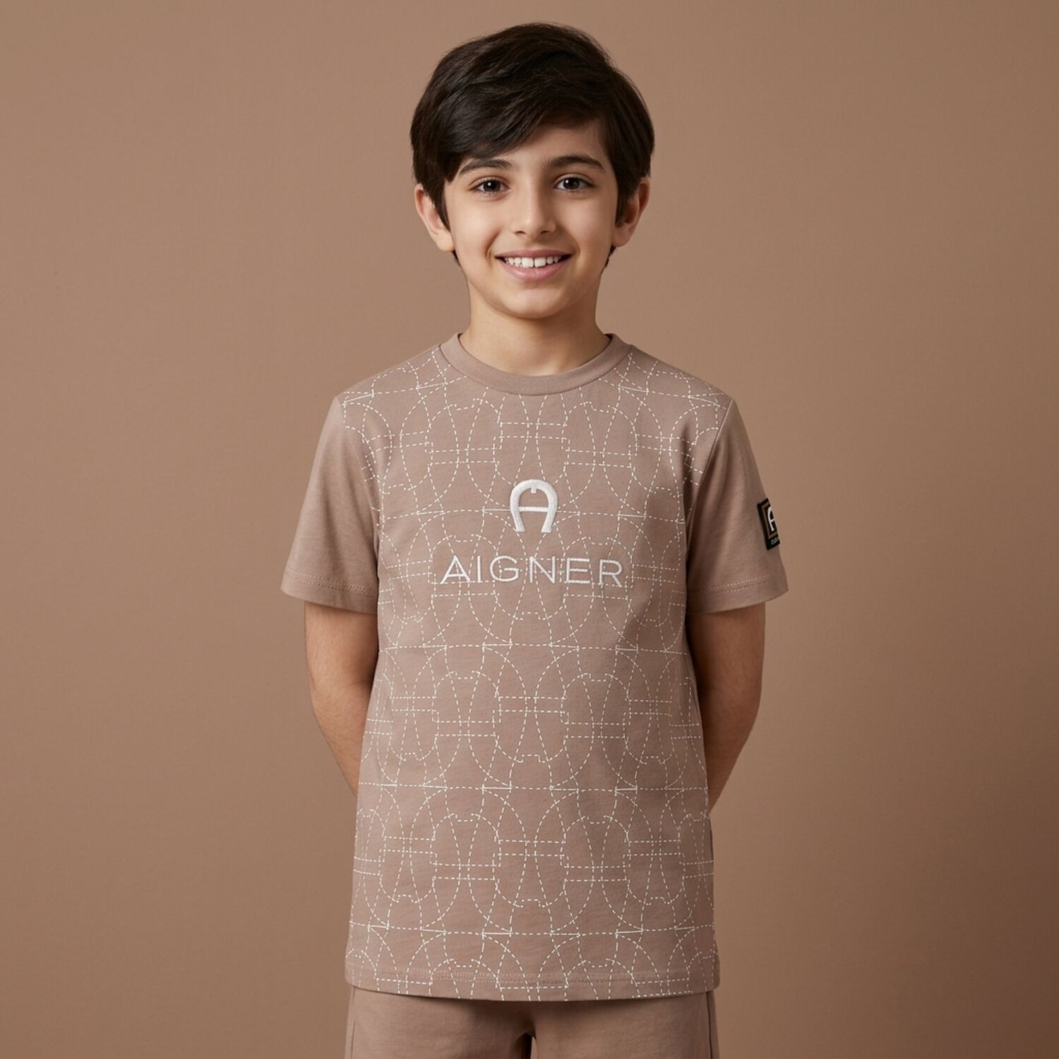 Boys Beige Logo T-Shirt, 3, hi-res
