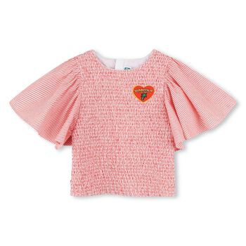 Girls White & Red Striped Logo T-Shirt