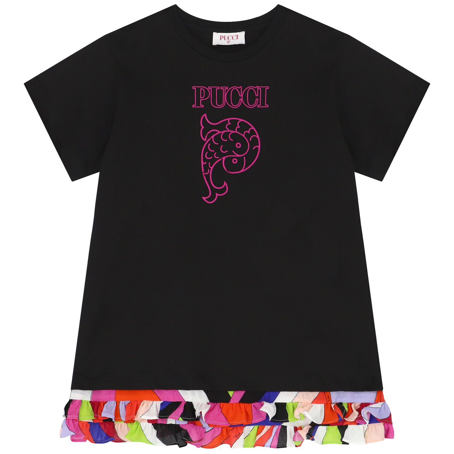 Girls Black Logo Dress, 2, hi-res