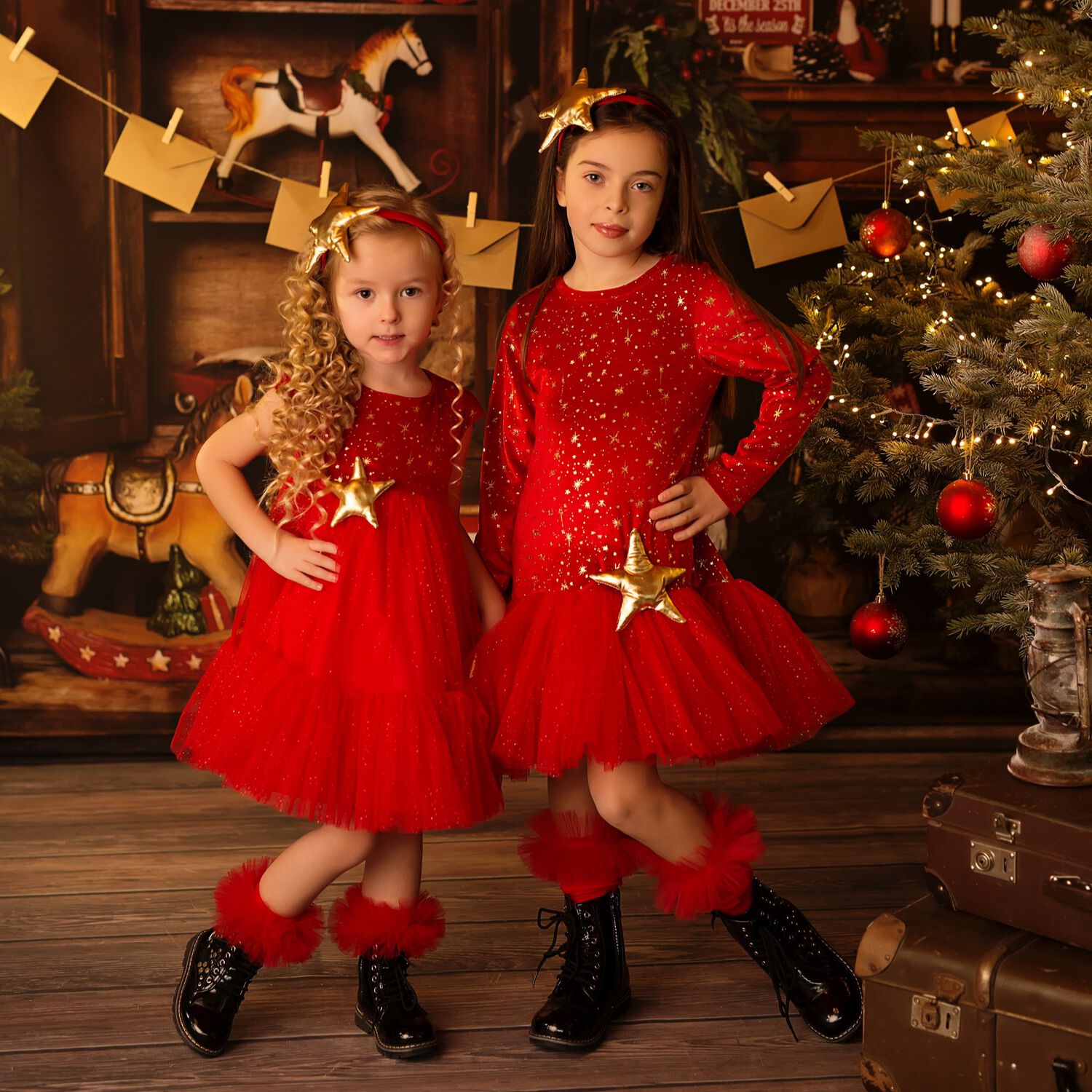 Girls Red Star Dress, 1, hi-res image number null