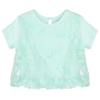 Girls Green Sequin Tulle Top
