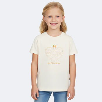 Girls Ivory & Gold Heart Logo T-Shirt
