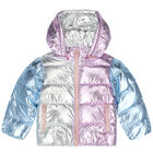 Younger Girls Pink & Blue Metallic Puffer Jacket, 1, hi-res