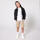 Boys Beige & White Check Logo Shorts, 2, hi-res