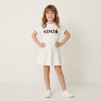 Younger Girls White Logo Dress