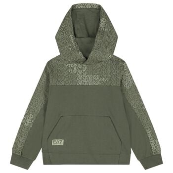 Boys Green Logo Hooded Top 