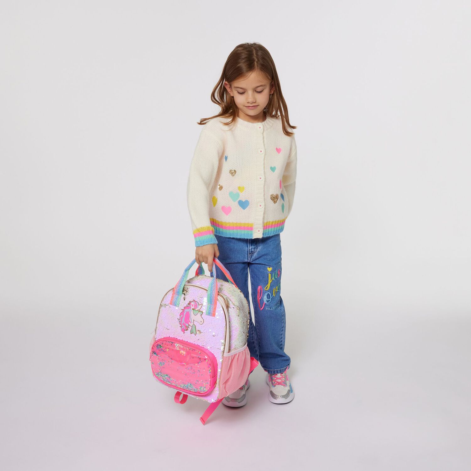 Girls Pink & Gold Unicorn Backpack, 1, hi-res