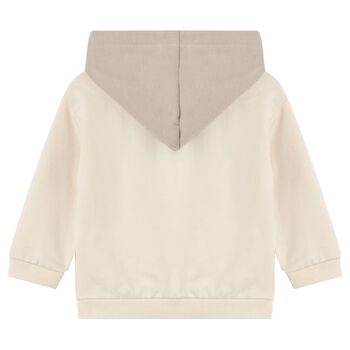 Younger Boys Ivory Fox Hooded Zip Up Top