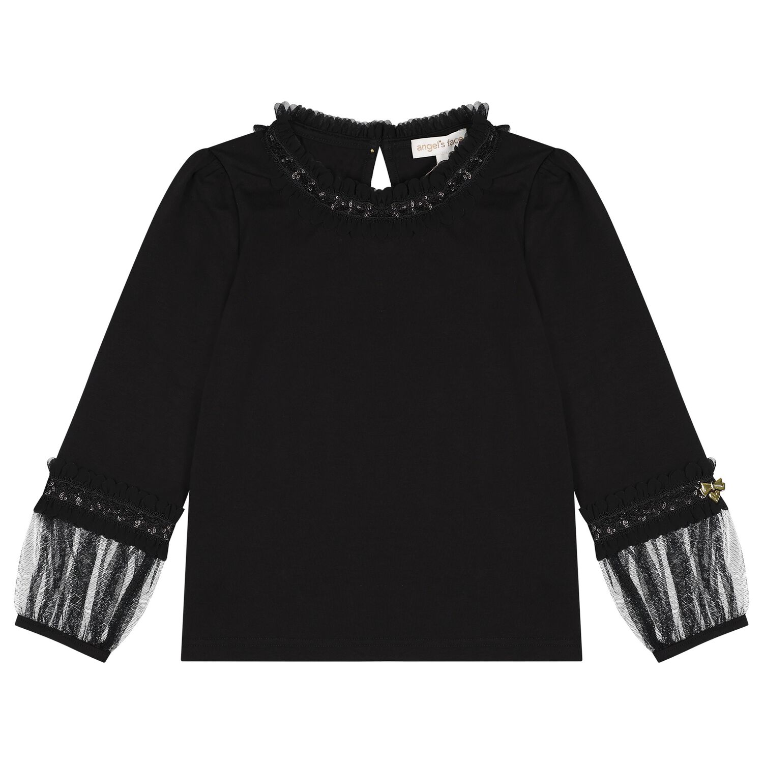 Girls Black Embellished Hayley Long Sleeve Top , 1, hi-res