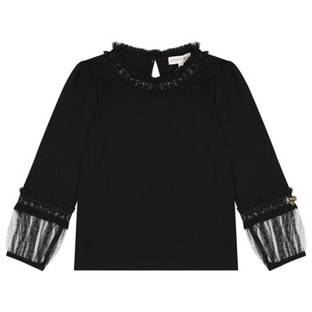 Girls Black Embellished Hayley Long Sleeve Top 