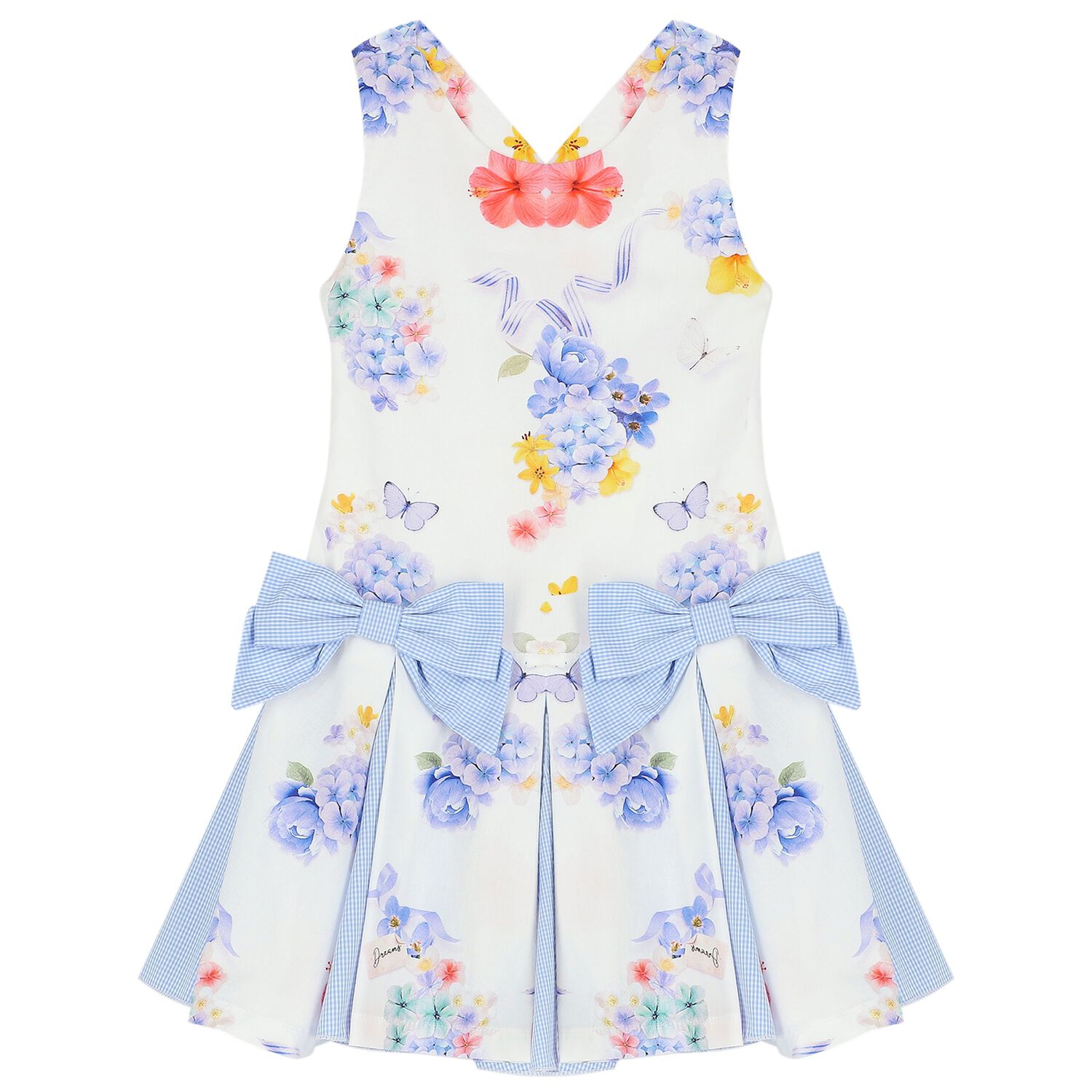 Girls White & Blue Floral Dress, 1, hi-res image number null