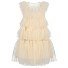 Girls Beige Sequin Tulle Dress, 1, hi-res