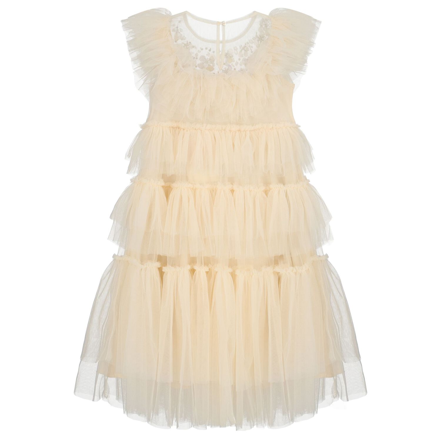 Girls Beige Sequin Tulle Dress, 1, hi-res