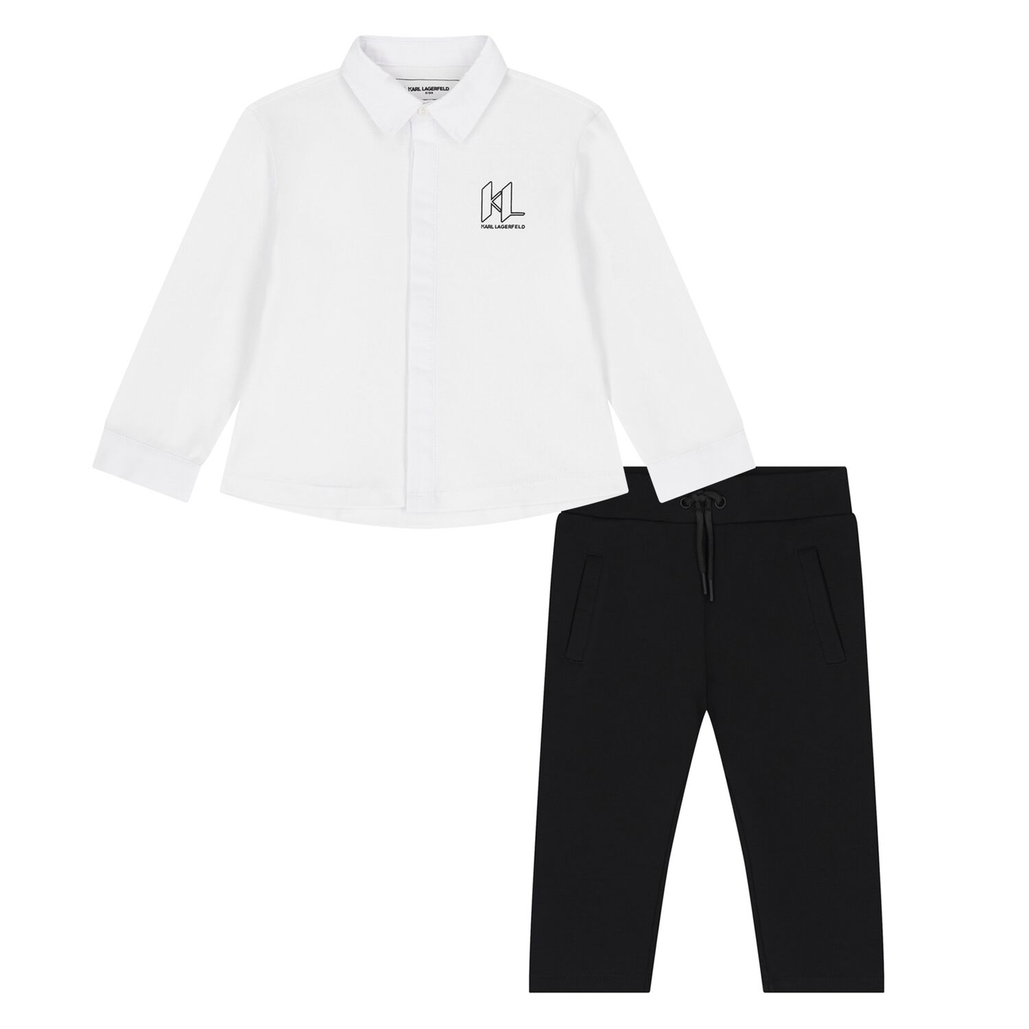 Younger Boys White & Black Logo Trouser Set, 1, hi-res