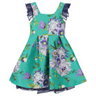 Girls Green & Purple Floral Satin Dress, 1, hi-res