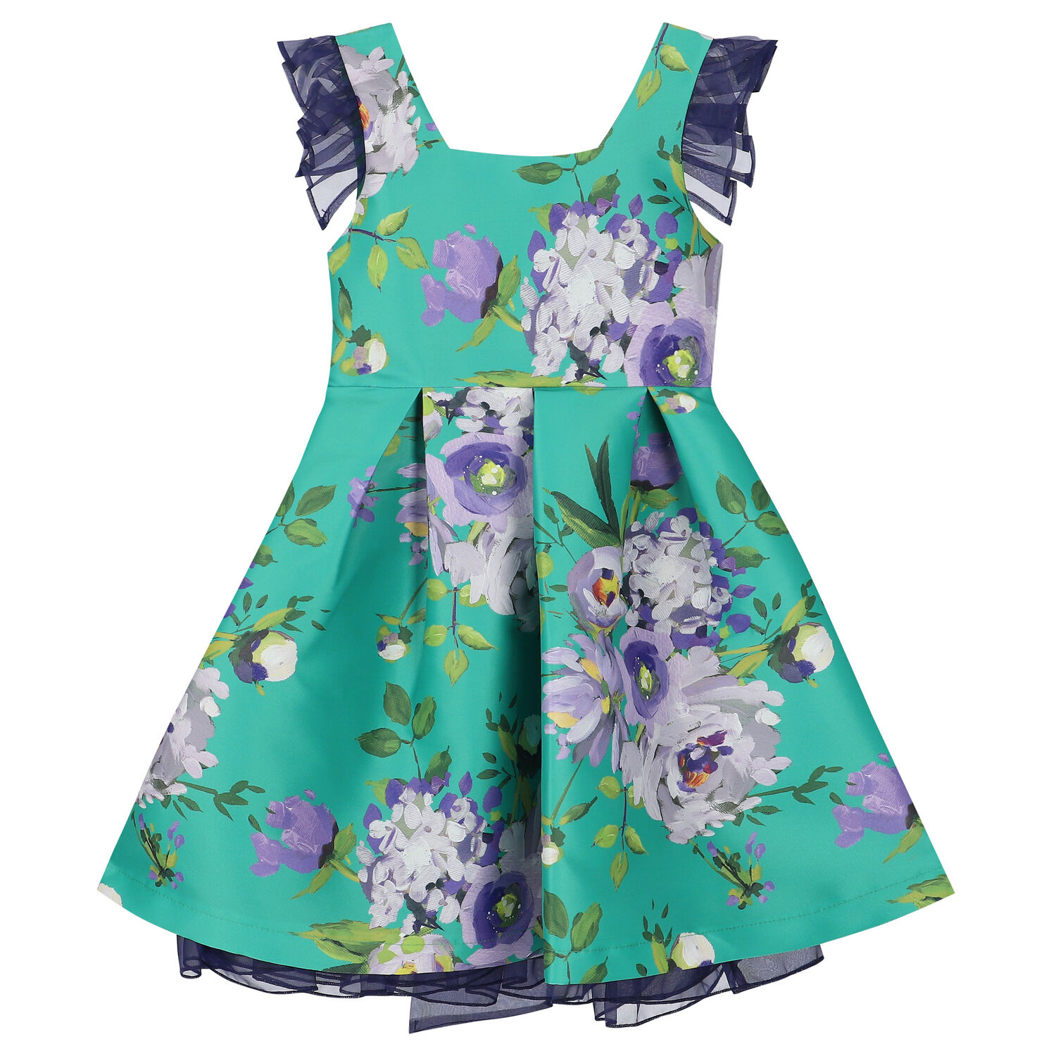 Girls Green & Purple Floral Satin Dress, 1, hi-res